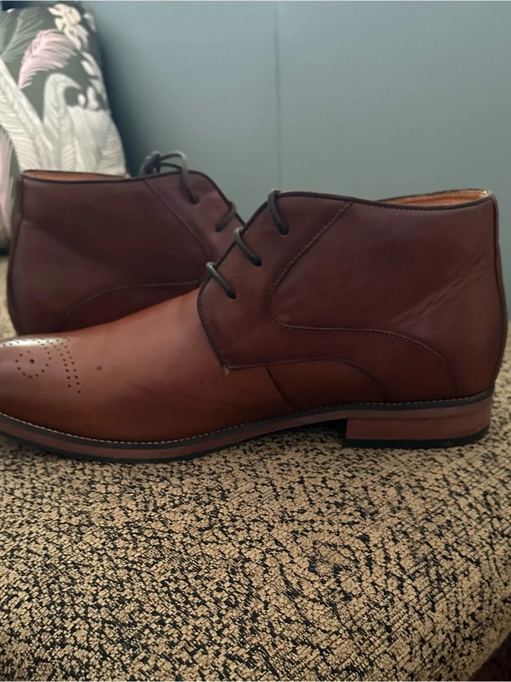 Florsheim Cognac Leather Chukka Boots with Brogue Toe Size 13 3E